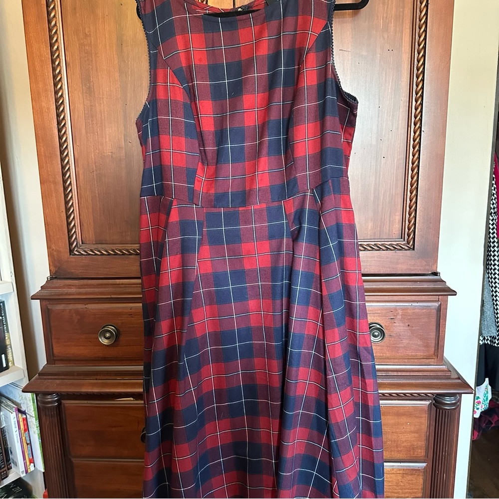 Modcloth Red and Blue Plaid Midi Dress